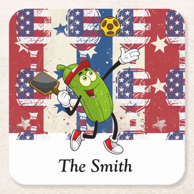 Pickleball  American themed for 4th July  Square Paper Coaster (Front)