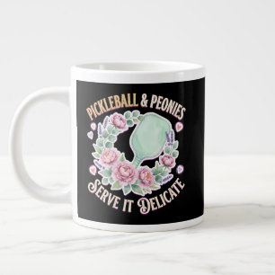 Pickleball And Peonies Serve It Delicate Large Coffee Mug