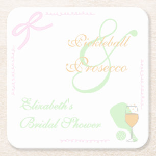 Pickleball and Prosecco Bridal Shower Square Paper Coaster