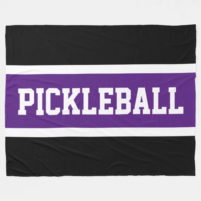 PICKLEBALL Athletic Black Purple White Stripes Fleece Blanket (Front (Horizontal))