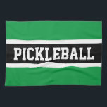 PICKLEBALL Athletic Bright Green Black Stripes Tea Towel<br><div class="desc">This fun sporty design features athletic PICKLEBALL text inside a wide black centre stripe highlighted with white stripes against bright green outer stripes.  The colours and text in this design can be personalised.</div>