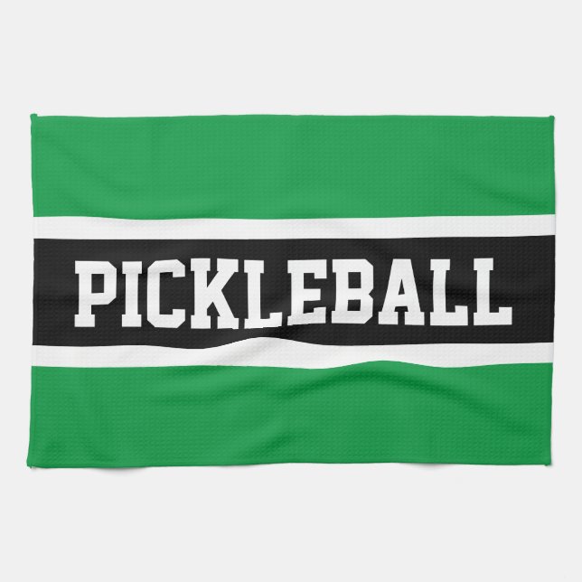 PICKLEBALL Athletic Bright Green Black Stripes Tea Towel (Horizontal)