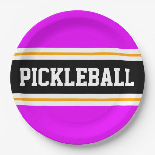PICKLEBALL Athletic Tropical Pink Black Stripes Paper Plate