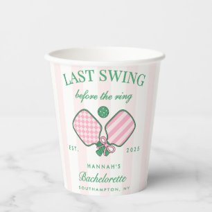 Pickleball Bach Cocktail Green & Pink Stripes Paper Cups