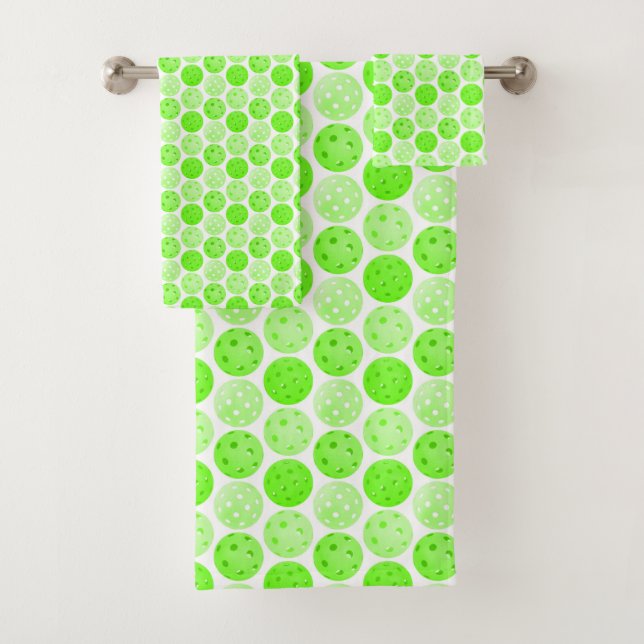 Pickleball Balls - Green Pickleball Balls on White Bath Towel Set (Insitu)