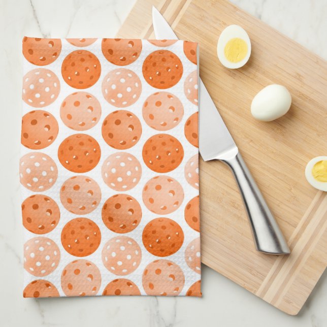 Pickleball Balls, Orange Pickleball Balls on White Tea Towel (Quarter Fold)