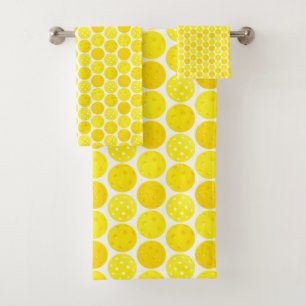 Pickleball Balls, Yellow Pickleball Balls on White Bath Towel Set