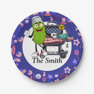 Pickleball Barbecue 4th July Independence Day Paper Plate