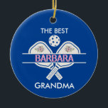 Pickleball Best Grandma Custom First Name  Ceramic Tree Decoration<br><div class="desc">Grandma will be a winner with this christmas ornament-- a truly stylish design with paddles plus personalised additionally with a two-colour name. A touch of pink flowers set it off.  Any design questions,  just send an email to charmdesignstudio@rcn.com and we'll be delighted to assist.</div>
