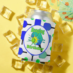 Pickleball Birthday Blue Green Paddle Ball Banging Can Cooler