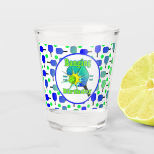 Pickleball Birthday Blue Green Paddle Ball Banging Shot Glass