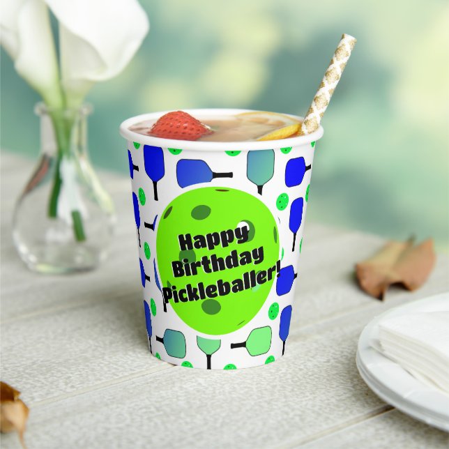 Pickleball Birthday Blue Green Personalised Happy Paper Cups (Insitu)