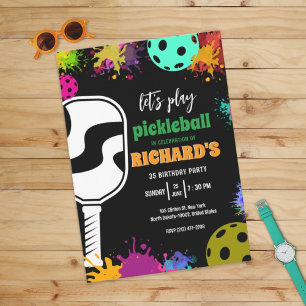 Pickleball Birthday Colourful Sports Party Invitation