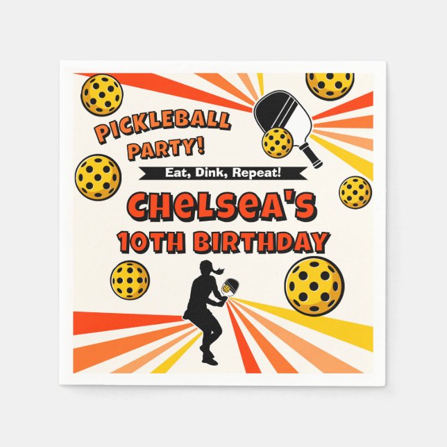 Pickleball Birthday Girls Party Retro Player Napkin (Front)