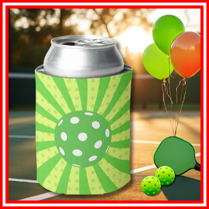 Pickleball Birthday Green RETRO Stripes Sports Can Cooler