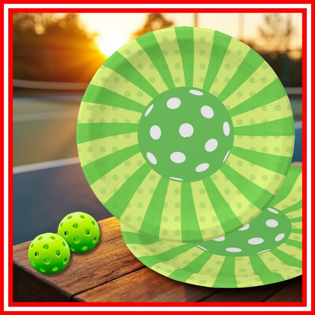 Pickleball Birthday Green RETRO Stripes Sports Paper Plate (Pickleball Birthday Green RETRO Stripes Sports Paper Plates)