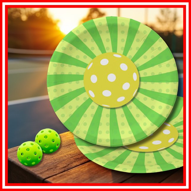Pickleball Birthday Green RETRO Stripes Sports Paper Plate (Pickleball Birthday Green RETRO Stripes Sports Paper Plates)