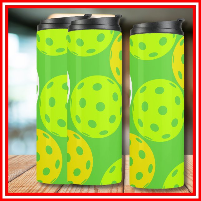 Pickleball Birthday Party Cute Green Sports Thermal Tumbler (Creator Uploaded)