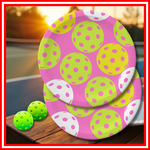 Pickleball Birthday Party Cute Pink Sports Paper Plate