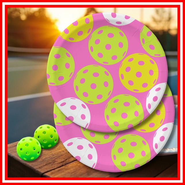 Pickleball Birthday Party Cute Pink Sports Paper Plate (Pickleball Birthday Party Cute Pink Sports Paper Plates)