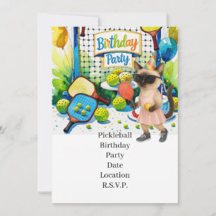 Pickleball Birthday Party for Siamese Cat Lovers Invitation