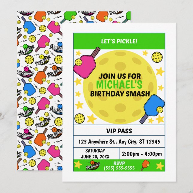Pickleball Birthday Party Invitation (Front/Back)