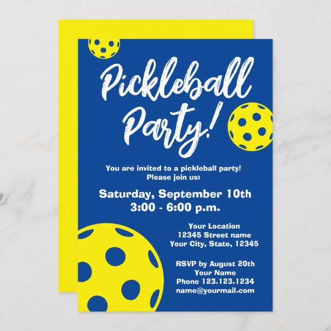 Pickleball Birthday party invitation template (Front/Back)