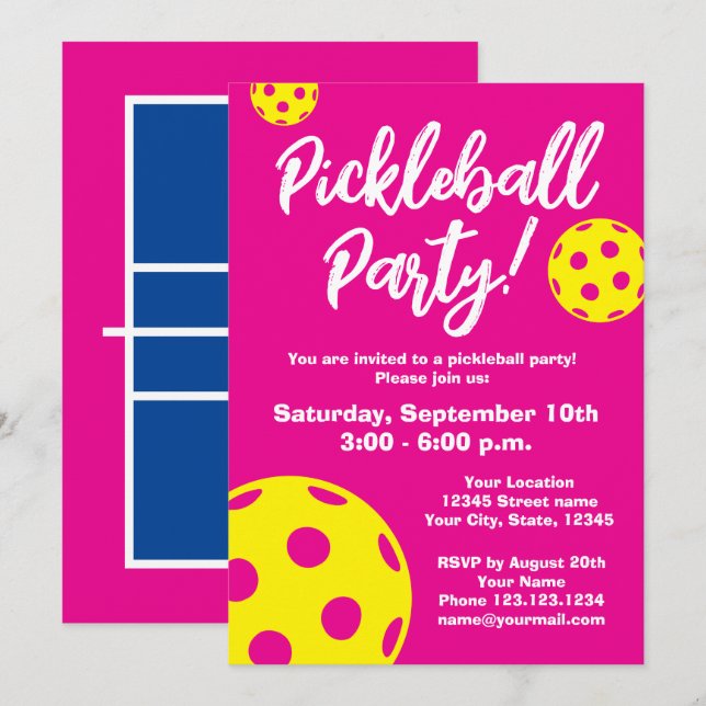 Pickleball Birthday party invitation template (Front/Back)