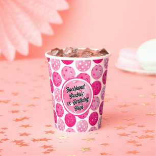 Pickleball Birthday Party Pink White Personalised  Paper Cups