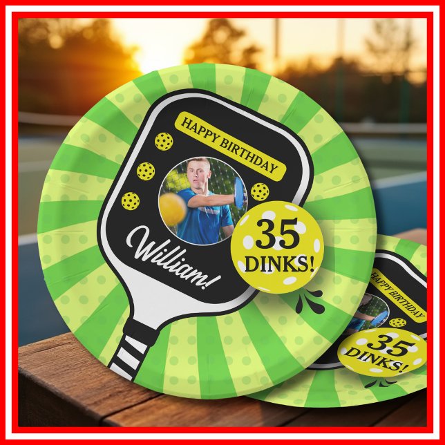 Pickleball Birthday Party RETRO Green Sports PHOTO Paper Plate (Pickleball Birthday Party RETRO Green Sports PHOTO Paper Plates)
