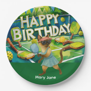 Pickleball Birthday Party themed for cat lovers Paper Plate