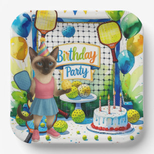 Pickleball Birthday Party themed for cat lovers Paper Plate