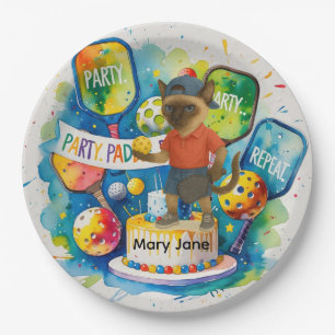 Pickleball Birthday Party themed for cat lovers Paper Plate