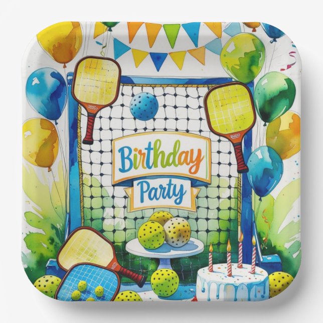Pickleball Birthday Party themed Paper Plate (Front)
