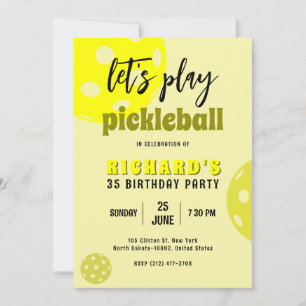 Pickleball Birthday Yellow Pickleball Sports Party Invitation