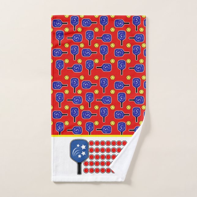 Pickleball Blue Paddles Yellow Balls 4th of July Hand Towel (Hand Towel)