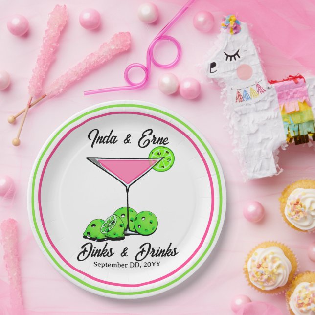 Pickleball Bridal Shower Dinks & Drinks Cosmo Paper Plate (Party)