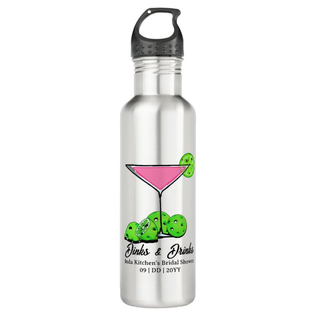 Pickleball Bridal Shower Pink Cocktail Personalize 710 Ml Water Bottle (Front)
