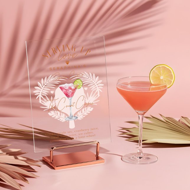 Pickleball Bridal Shower Watercolor Cocktail Drink Acrylic Sign (Pickleball Bridal Shower Watercolor Cocktail Drink Acrylic Sign)