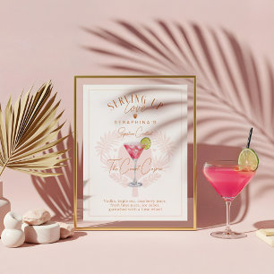 Pickleball Bridal Shower Watercolor Cocktail Drink Poster