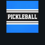 PICKLEBALL Bright Blue Black White Racing Stripes Canvas Print<br><div class="desc">This fun sporty design features bold block letter PICKLEBALL text inside a highlighted wide black stripe with double white racing stripes against a black background.</div>