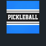 PICKLEBALL Bright Blue Black White Racing Stripes Canvas Print<br><div class="desc">This fun sporty design features bold block letter PICKLEBALL text inside a highlighted wide black stripe with double white racing stripes against a black background.</div>