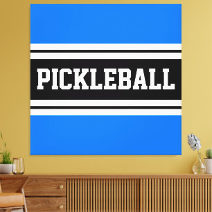 PICKLEBALL Bright Blue Black White Racing Stripes Canvas Print