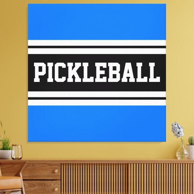 PICKLEBALL Bright Blue Black White Racing Stripes Canvas Print (Insitu(LivingRoom))