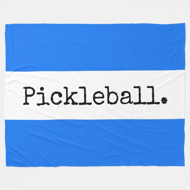 PICKLEBALL Bright Blue White Stripes Retro Text  Fleece Blanket (Front (Horizontal))