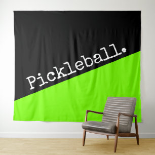 PICKLEBALL Bright Lime Green Black Colour Block Tapestry