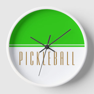 PICKLEBALL Bright Lime Green White Colour Block Clock