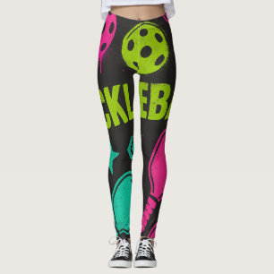 Pickleball Bright PINK BLUE GREEN PADDLE Art Leggings