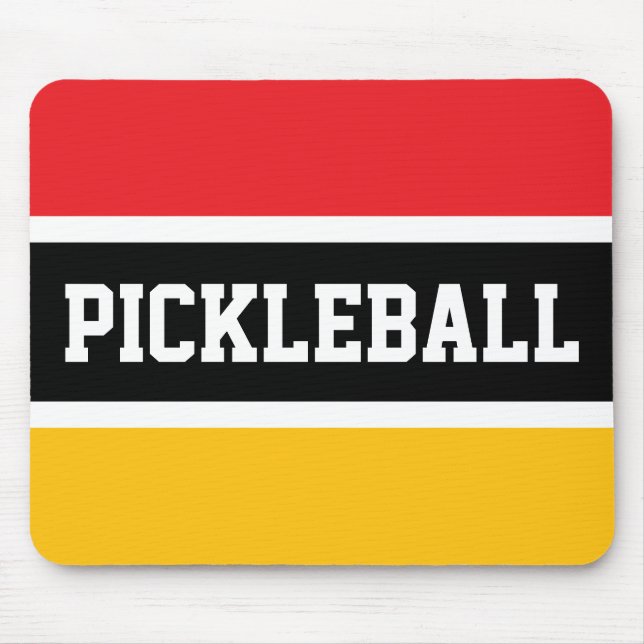 PICKLEBALL Bright Red Yellow Black White Stripes Mouse Pad (Front)