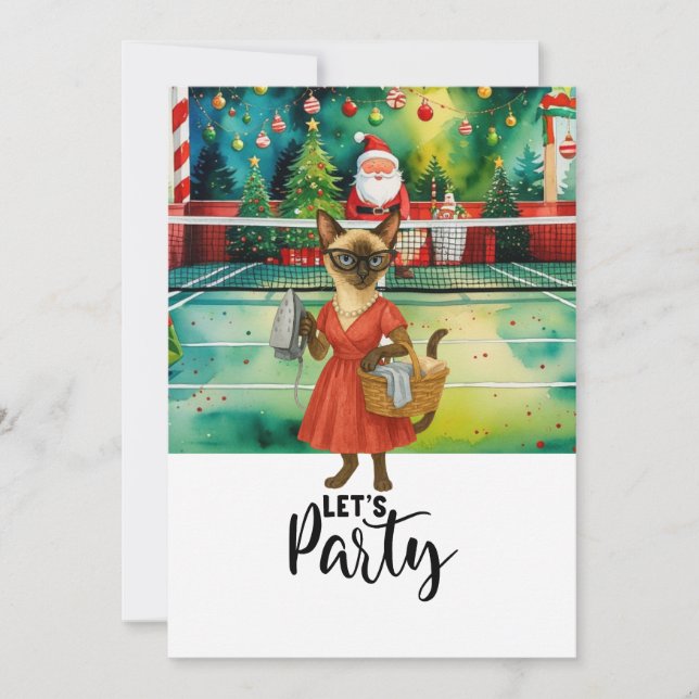 Pickleball  cat Housewife Christmas Let's Party Invitation (Front)